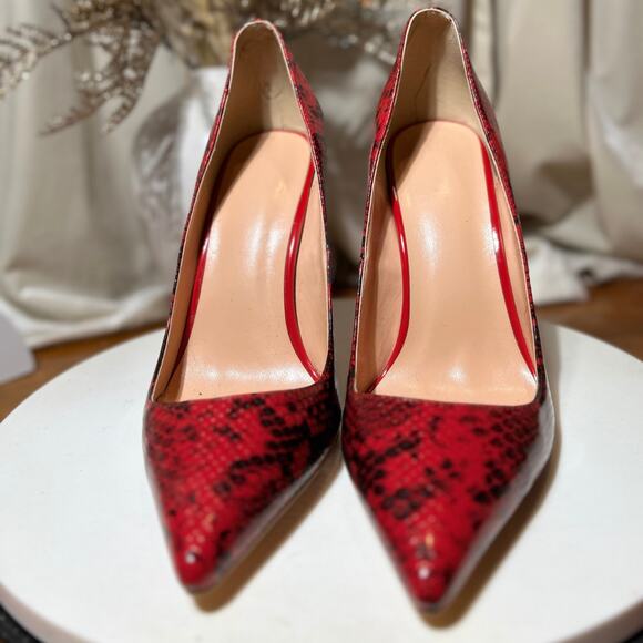 Red Snakeskin Pointed Toe Pumps – Bold 4.75” Heels‎ - Picture 4 of 10